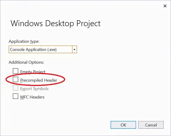 Visual Studio 2019 Project options dialog